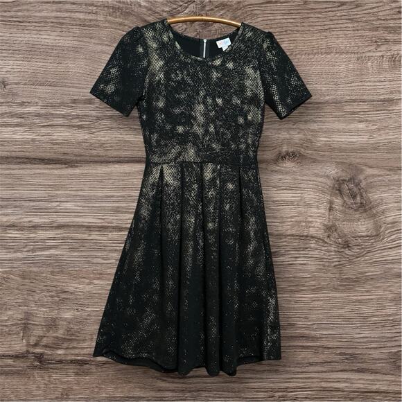 LuLaRoe Amelia Dress Black +Gold Metallic Accents, Size Small - Picture 1 of 9